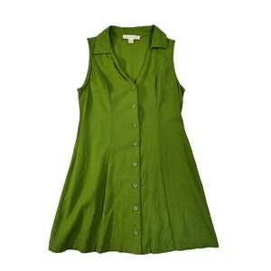 Monteau Los Angeles Green Linen Blend Button Front Mini Dress Small